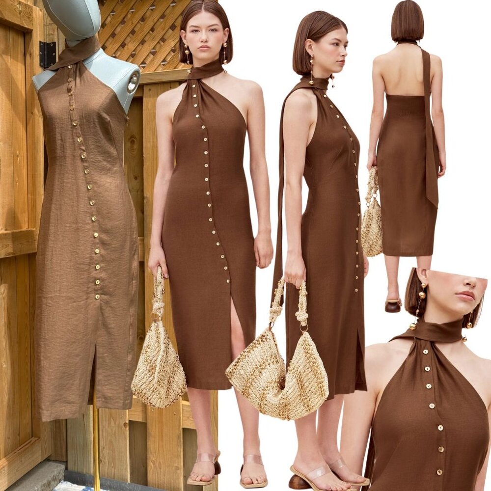 🆕 CULT GAIA 🧿 NWOT Romia Button-Detail Dress, Affogato Brown - Sz XS - Picture 1 of 15